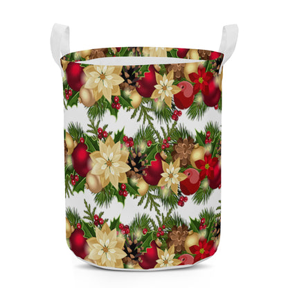 Round Laundry Basket Christmas Poinsettia Home-clothes-jewelry
