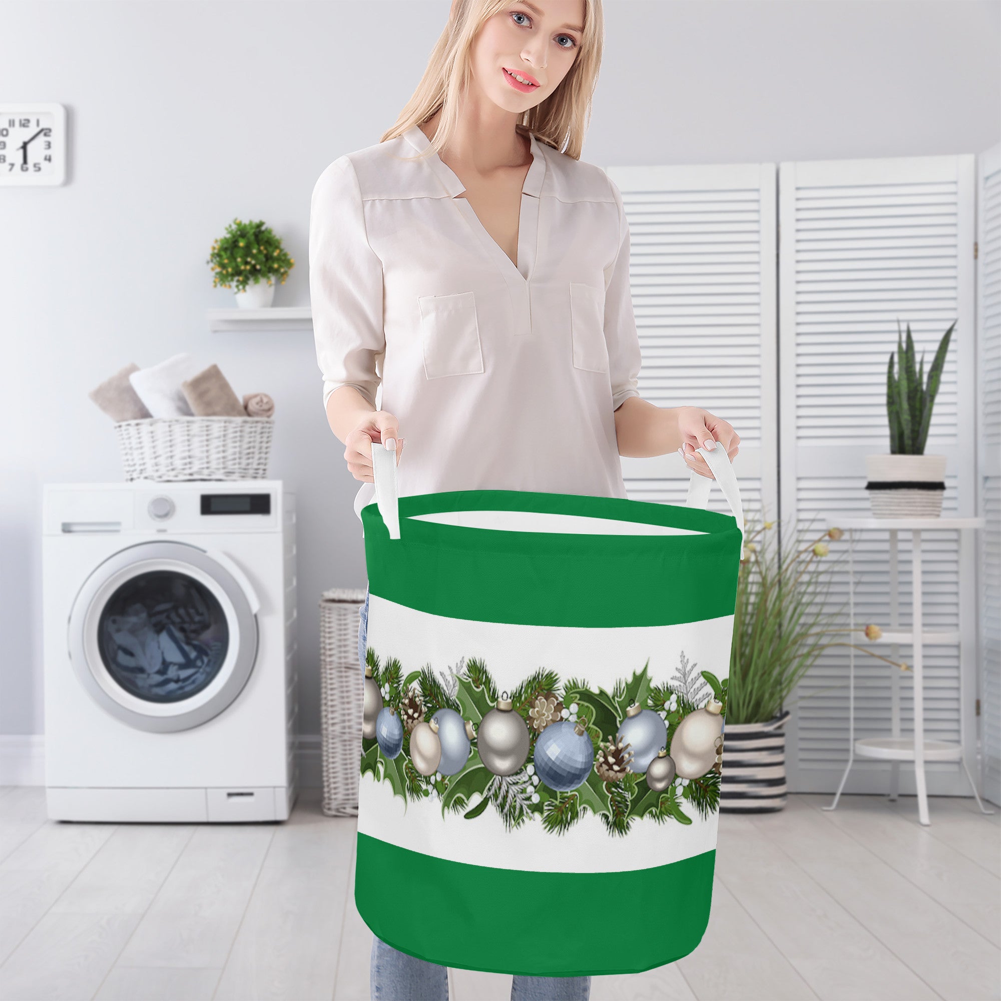 Round Laundry Basket Christmas balls green Home-clothes-jewelry