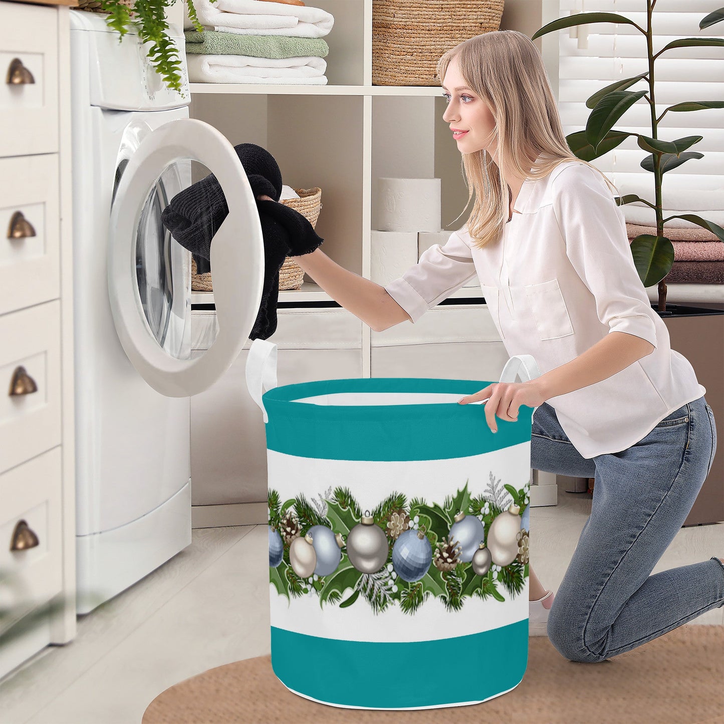 Round Laundry Basket Christmas balls smaragd Home-clothes-jewelry