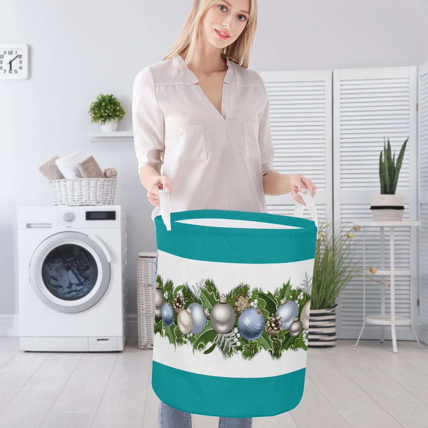 Round Laundry Basket Christmas balls smaragd Home-clothes-jewelry