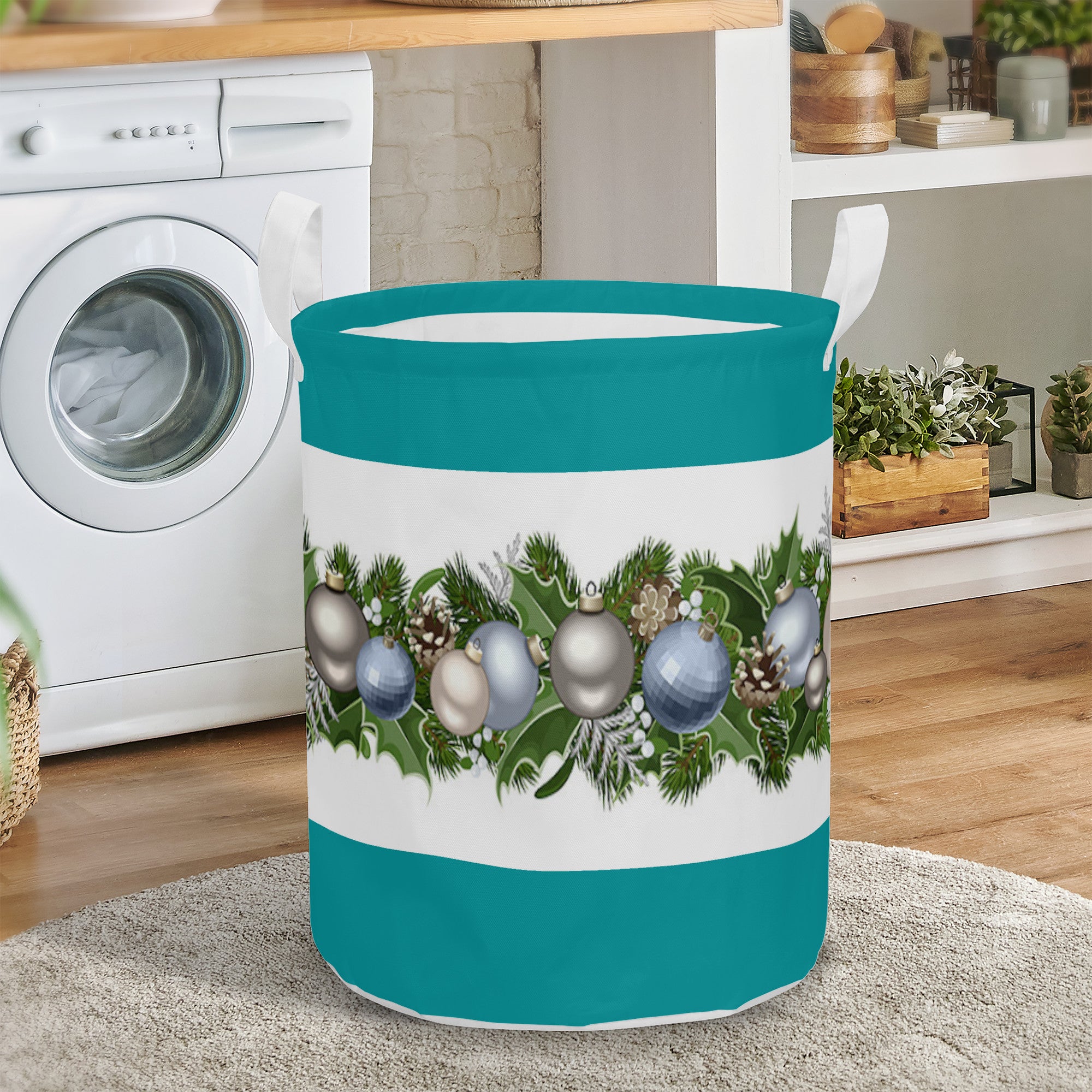 Round Laundry Basket Christmas balls smaragd Home-clothes-jewelry
