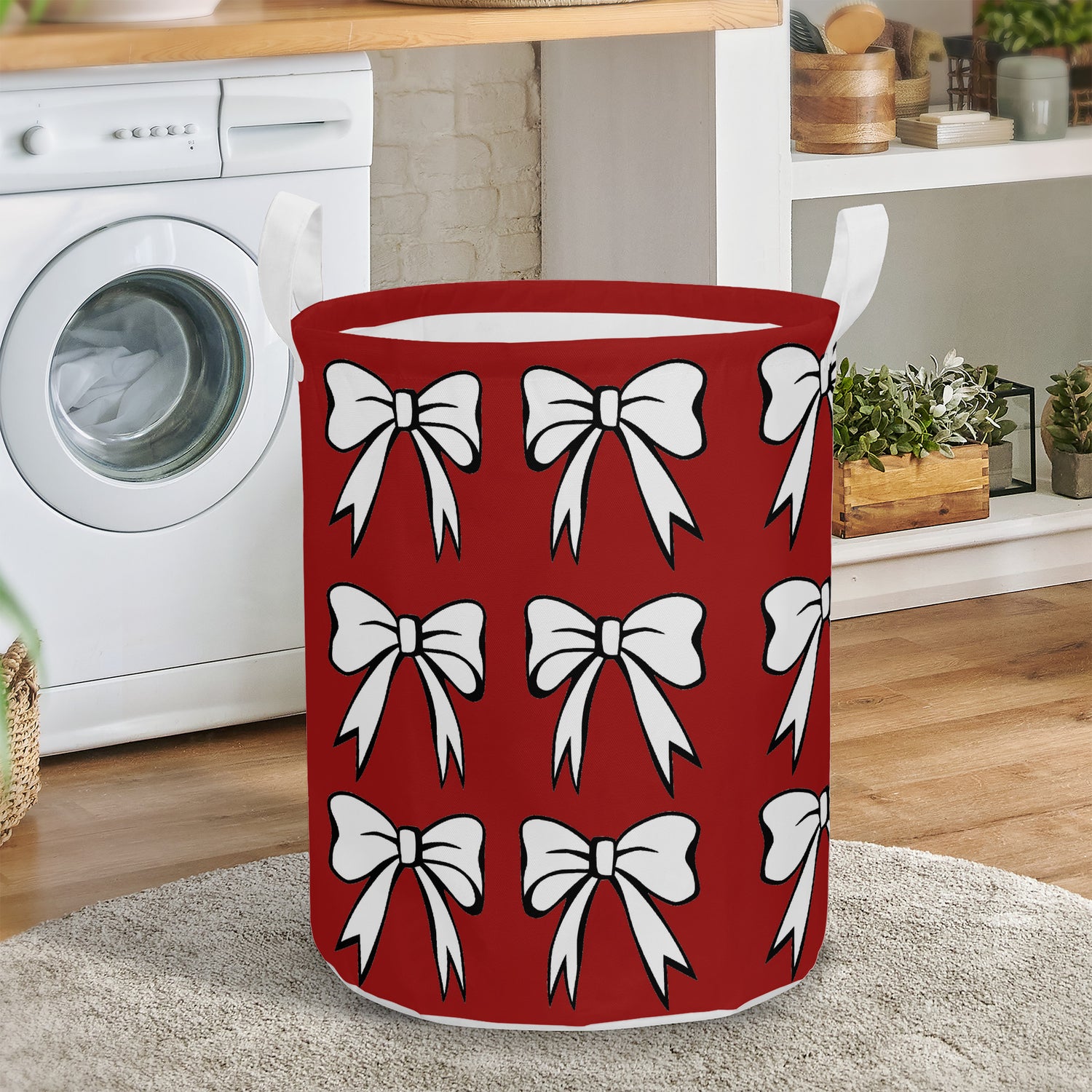Round Laundry Basket Christmas decoration red white Home-clothes-jewelry