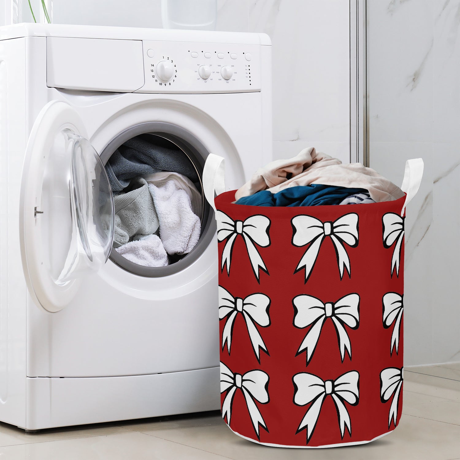 Round Laundry Basket Christmas decoration red white Home-clothes-jewelry