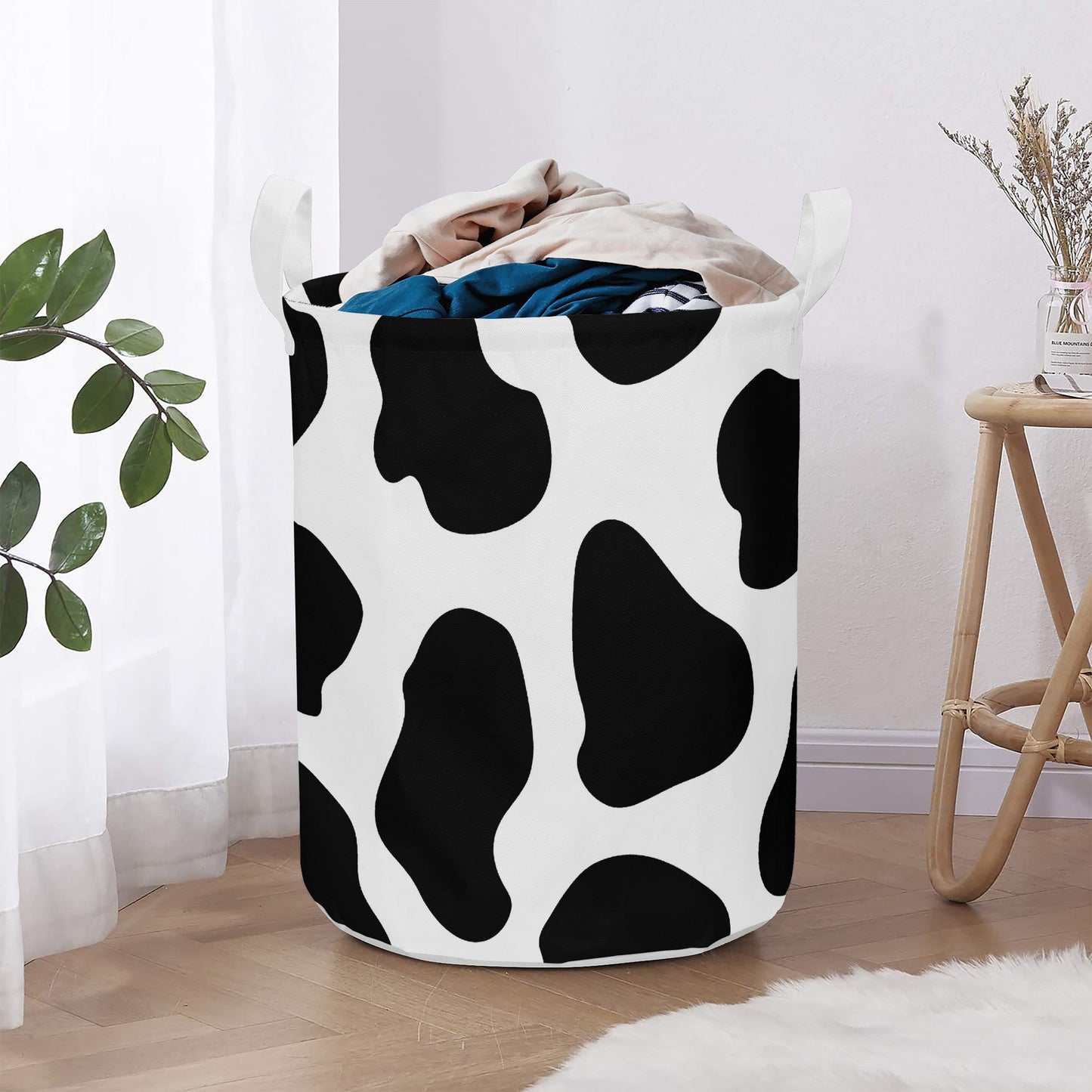 Round Laundry Basket Cow print black and white Home-clothes-jewelry