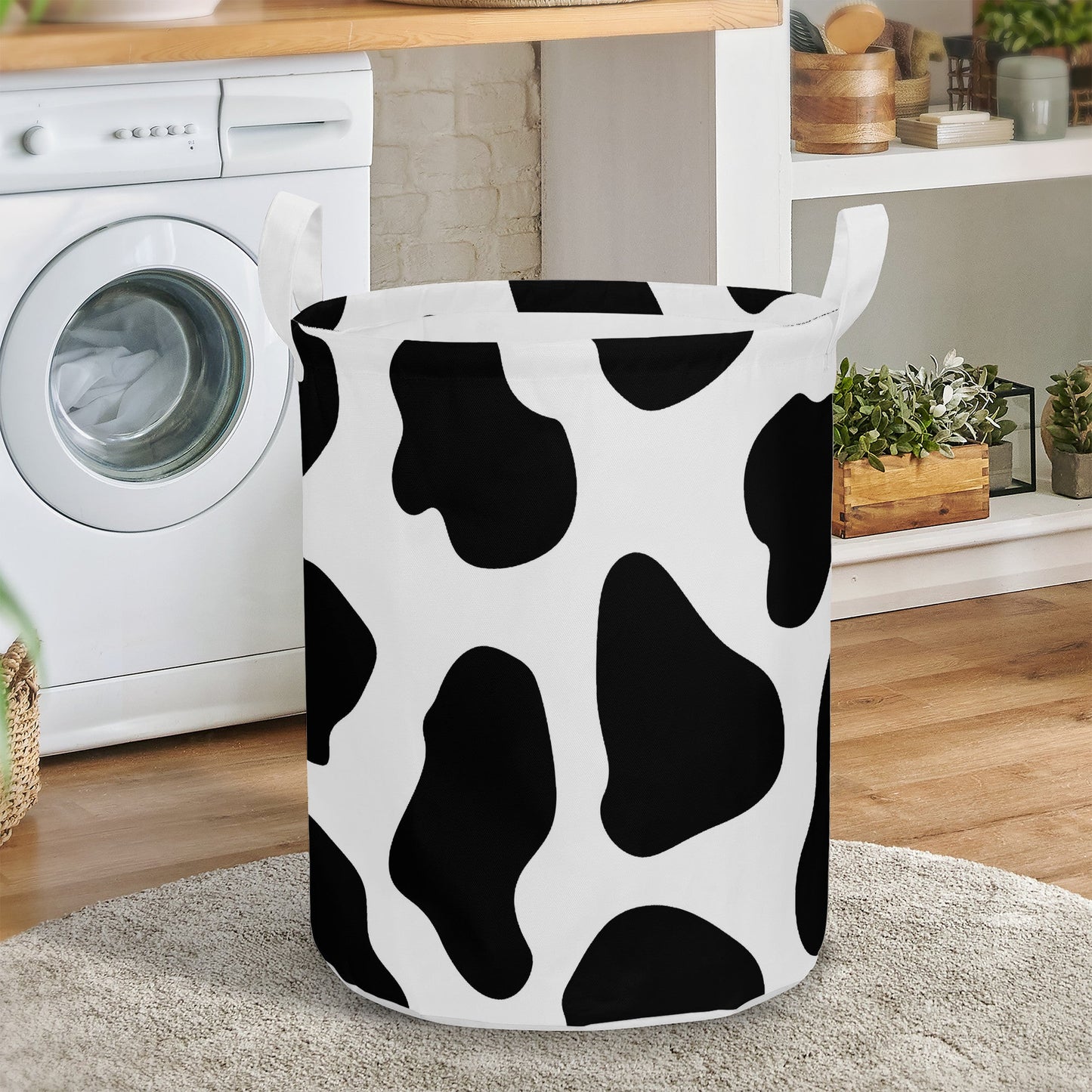 Round Laundry Basket Cow print black and white Home-clothes-jewelry