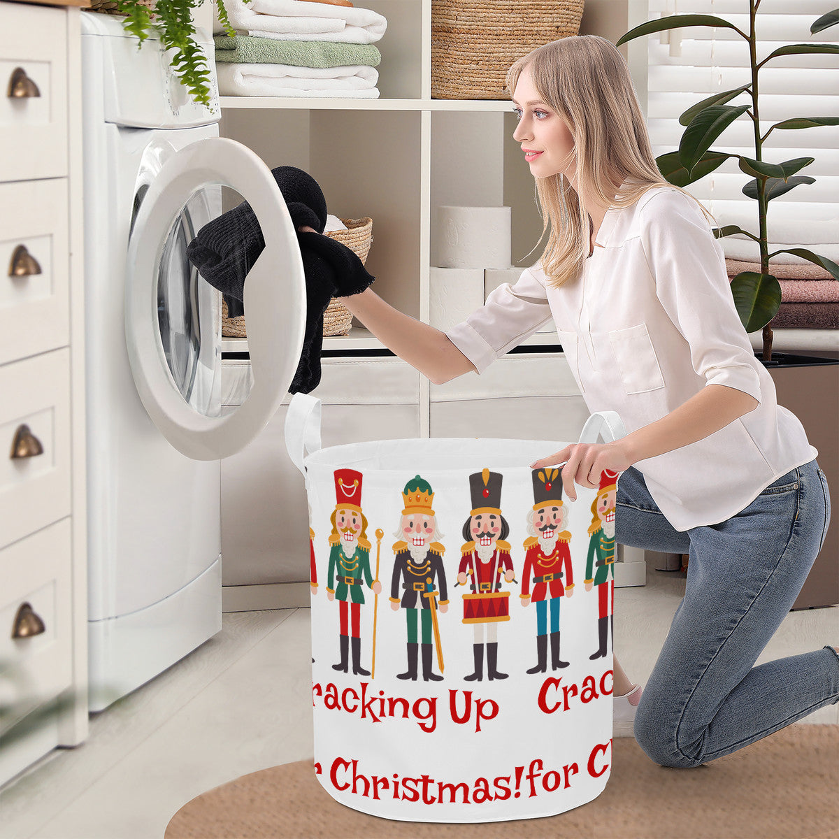 Round Laundry Basket Cracking up for Christmas Nutcrackers decoration Home-clothes-jewelry