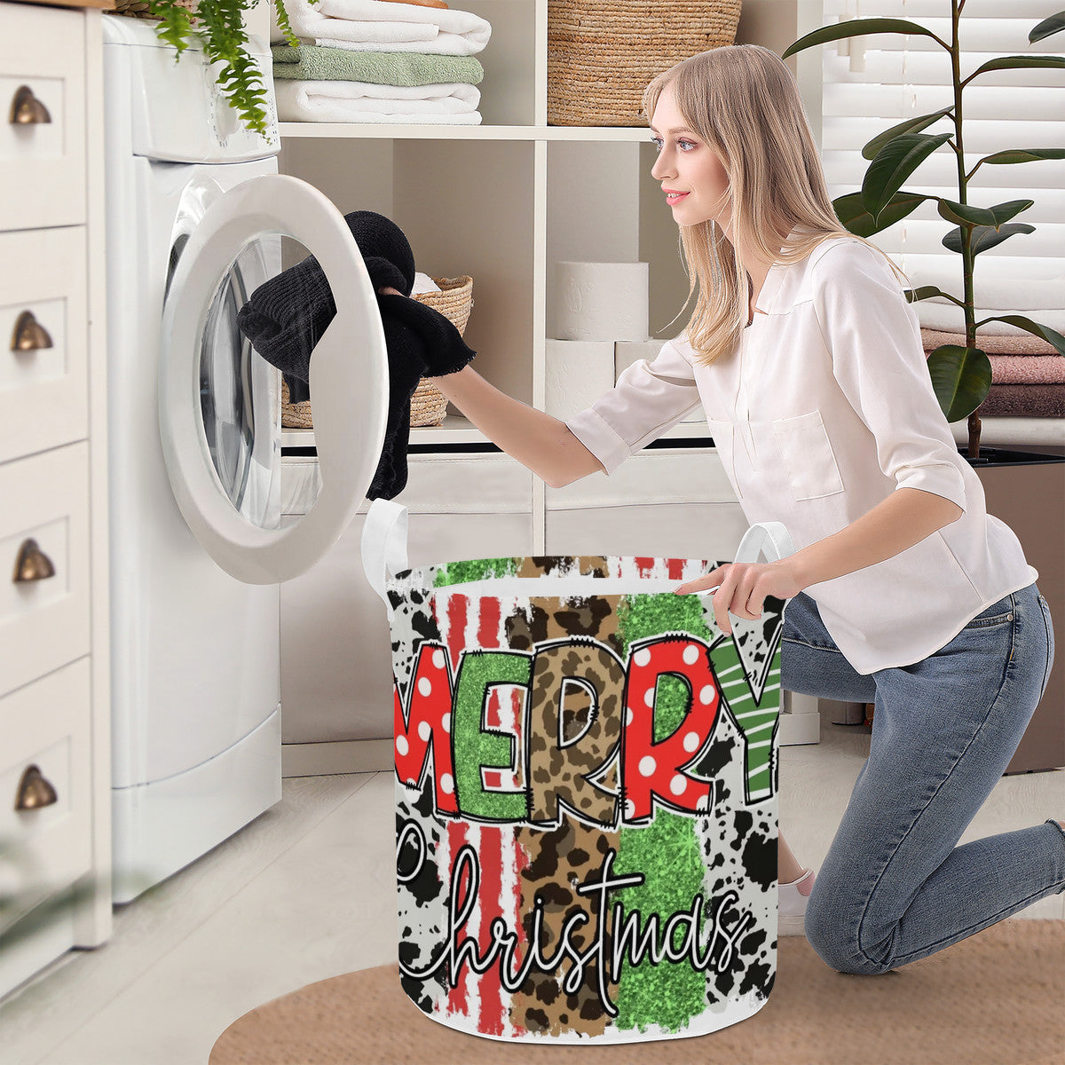 Round Laundry Basket Merry and Bright Christmas decoration Home-clothes-jewelry