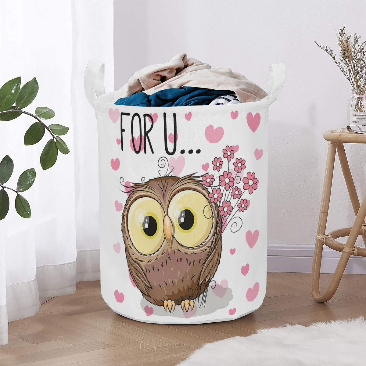 Round Laundry Basket Owl for you, Valentine's day gift idea Home-clothes-jewelry