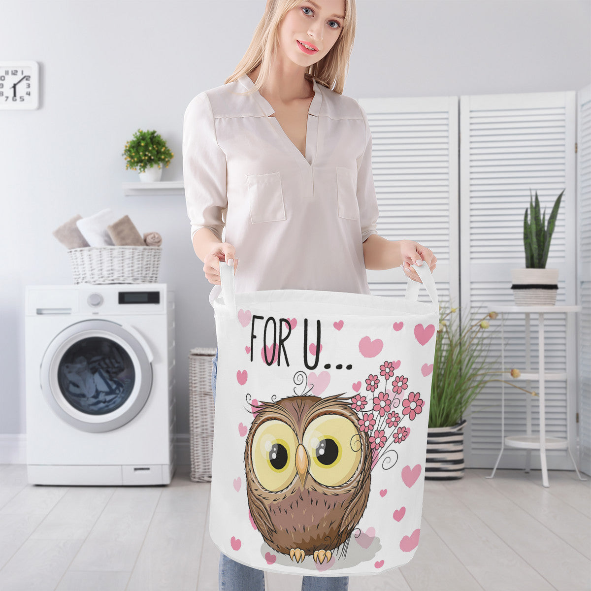 Round Laundry Basket Owl for you, Valentine's day gift idea Home-clothes-jewelry