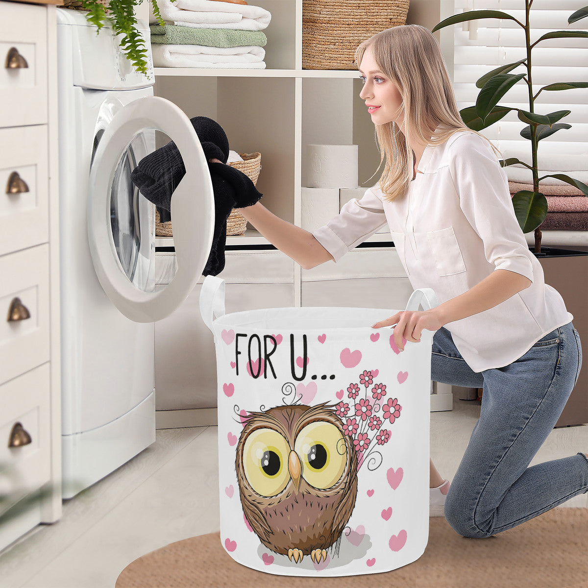 Round Laundry Basket Owl for you, Valentine&