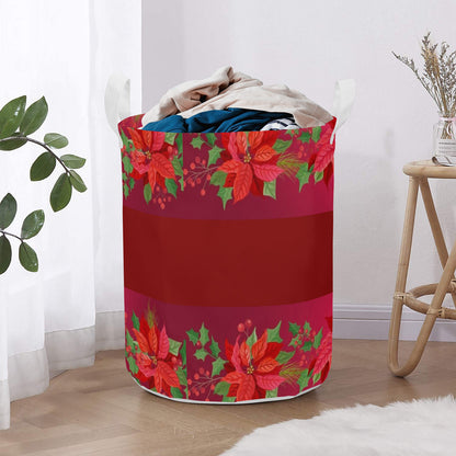 Round Laundry Basket Poinsettia Christmas Home-clothes-jewelry