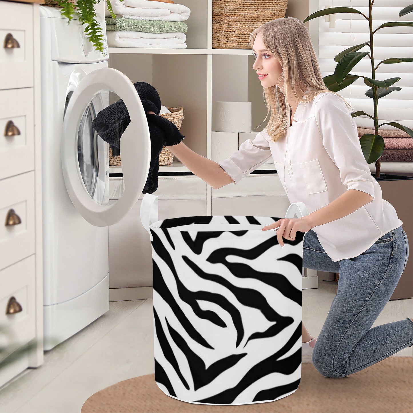 Round Laundry Basket Tiger black white Home-clothes-jewelry