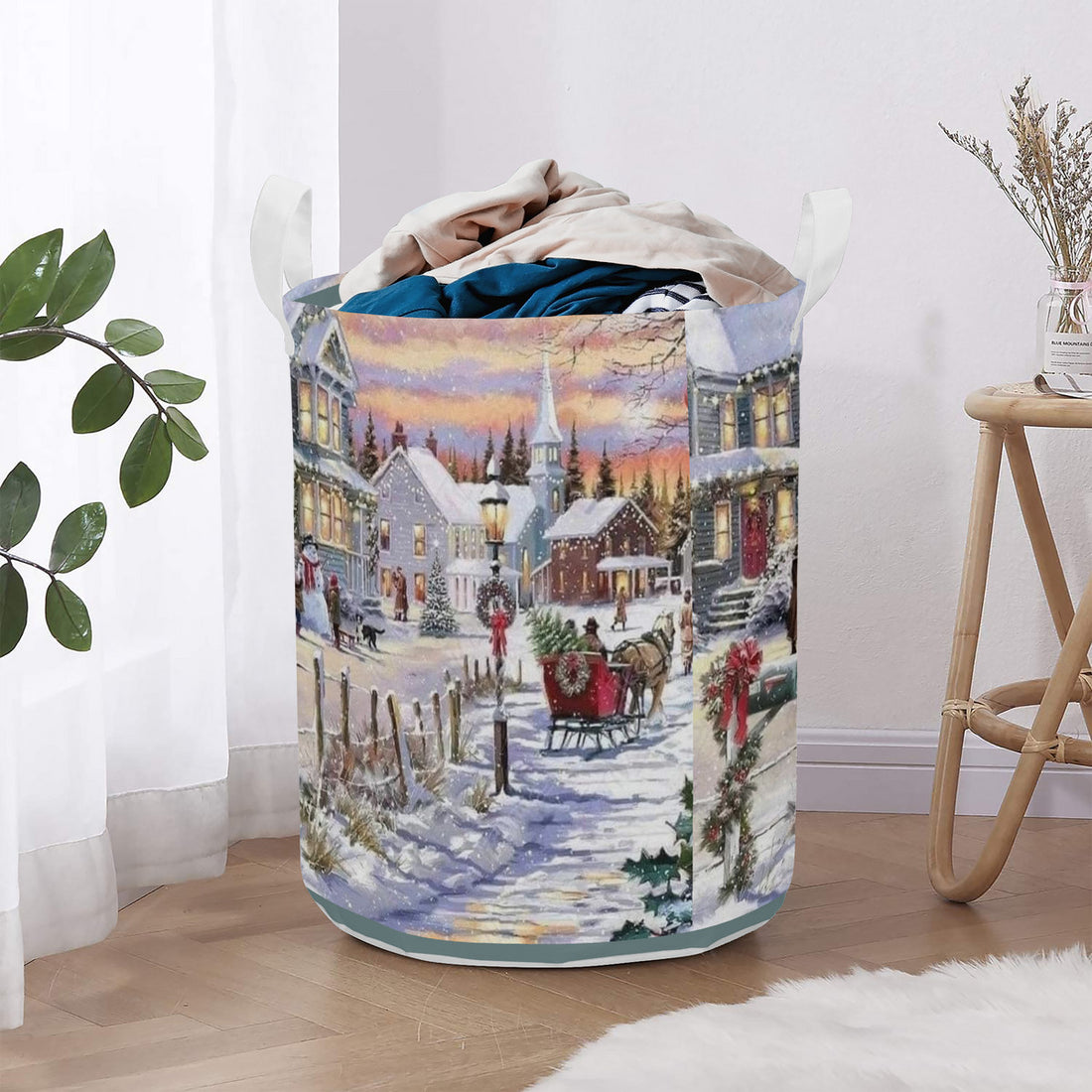 Round Laundry Basket Winter Christmas Time Home-clothes-jewelry