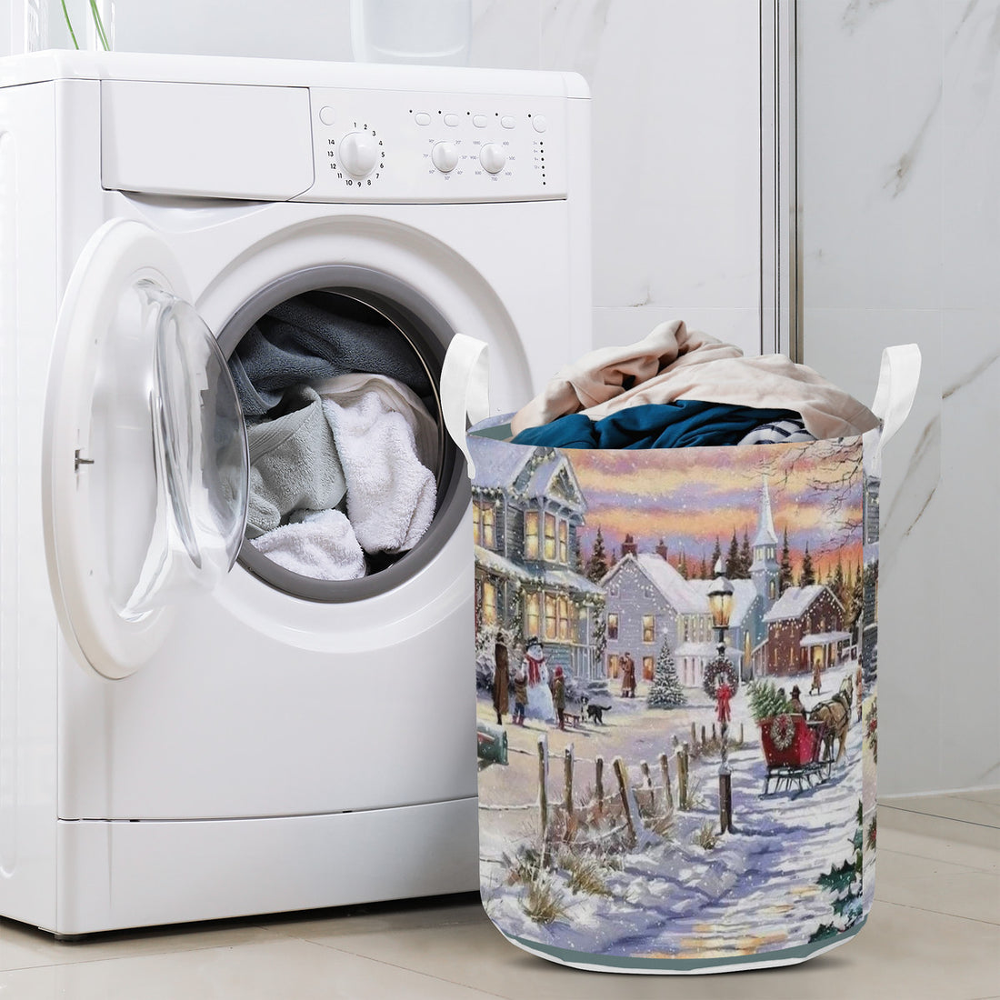 Round Laundry Basket Winter Christmas Time Home-clothes-jewelry