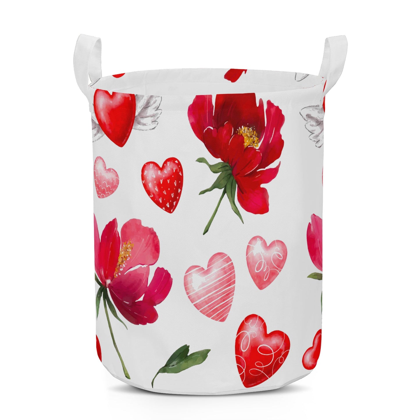 Round Laundry Basket with red hearts and roses Home-clothes-jewelry