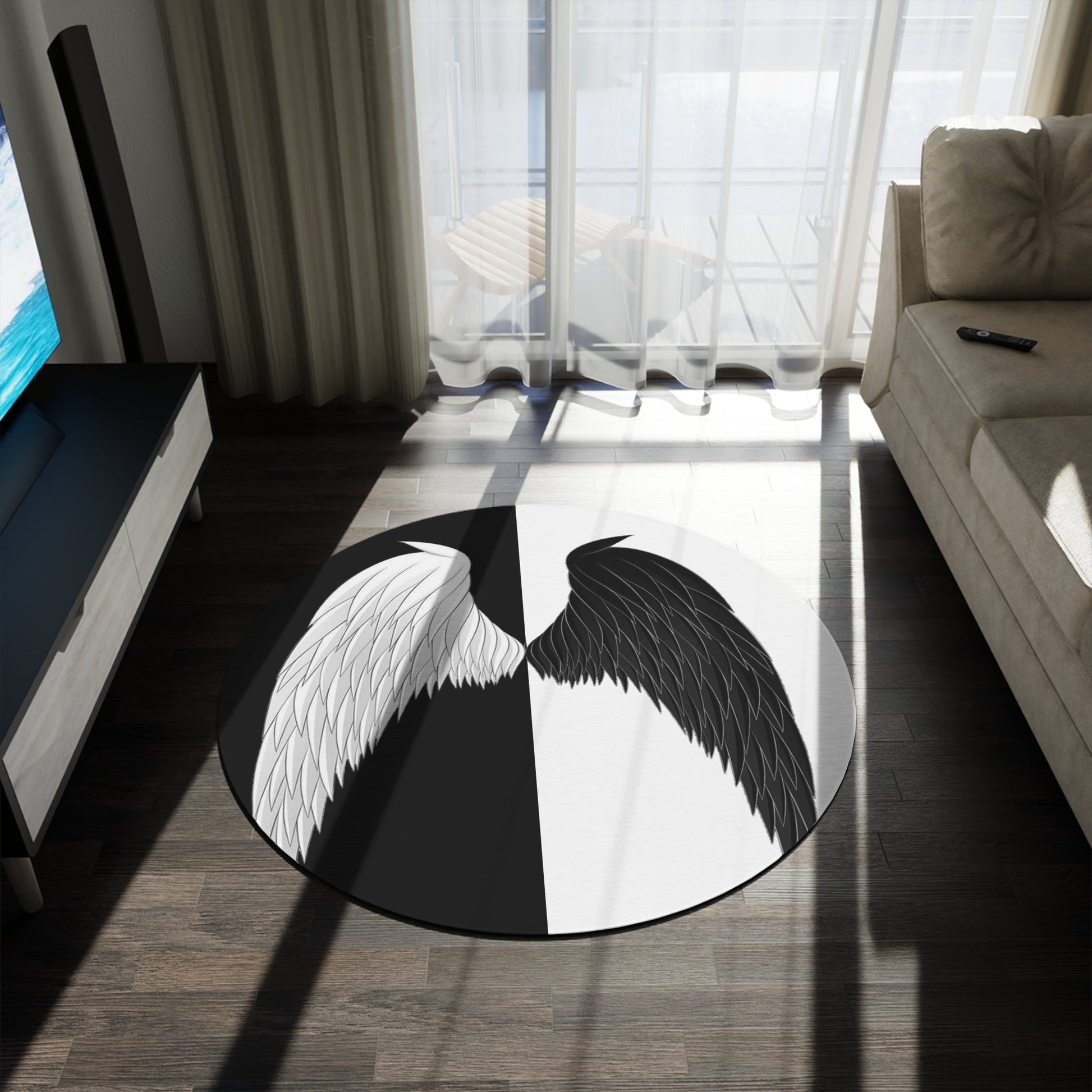 Round Rug Angel Wings black white Home-clothes-jewelry