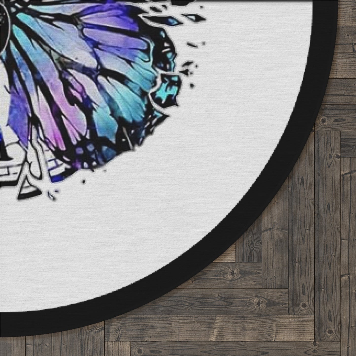 Round Rug Clock with Butterfly on black and white Home-clothes-jewelry