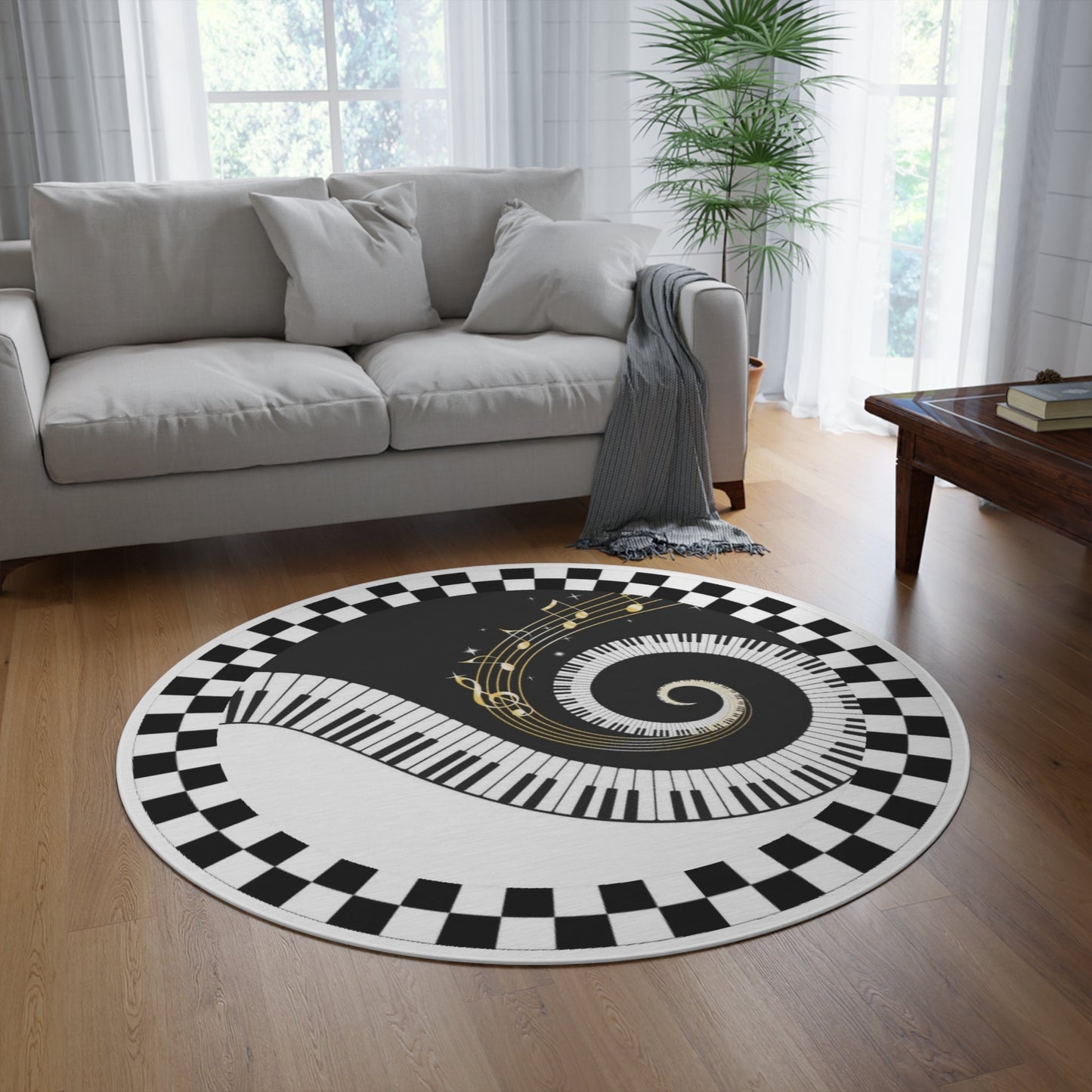 Round Rug Piank keyboard black and white decoration Home-clothes-jewelry