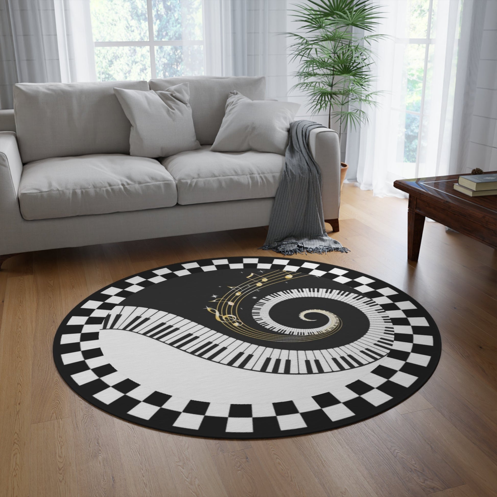 Round Rug Piano keyboard black and white on black Home-clothes-jewelry