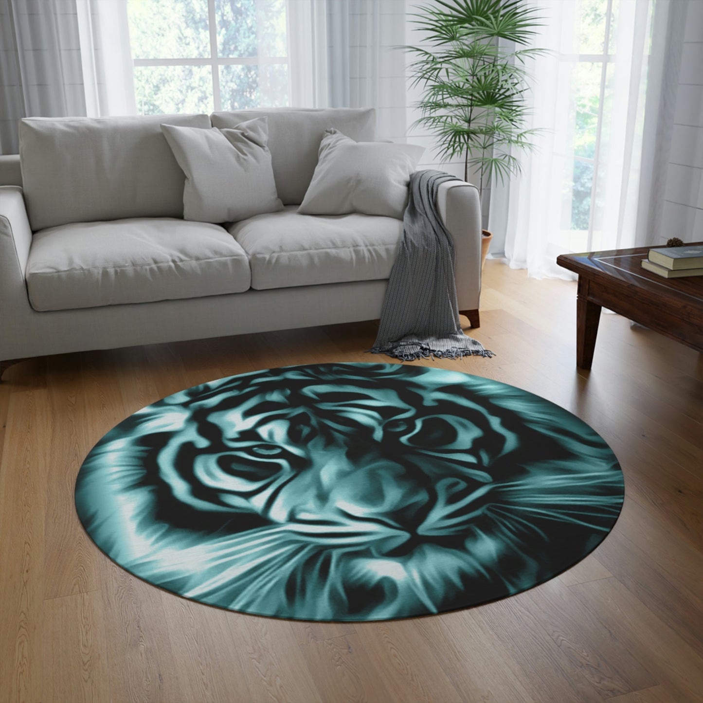 Round Rug Tiger, smaragd green Home-clothes-jewelry