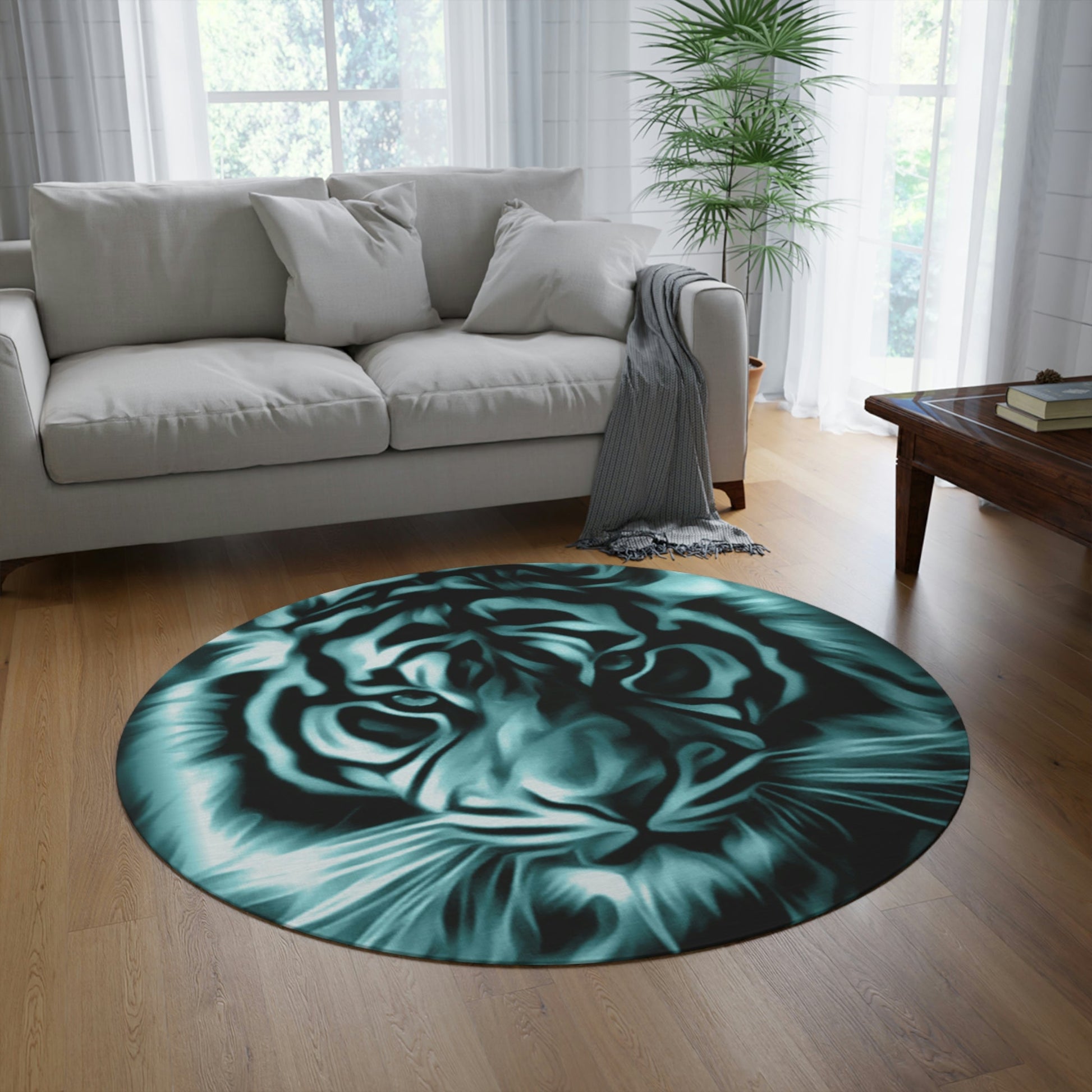 Round Rug Tiger, smaragd green Home-clothes-jewelry