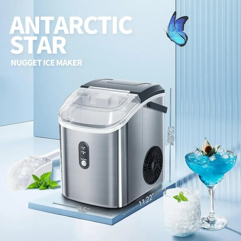 Nugget Countertop Ice Maker with Soft Chewable Ice, 34Lbs/24H, Pebble Portable Ice Machine with Ice Scoop, Self-Cleaning