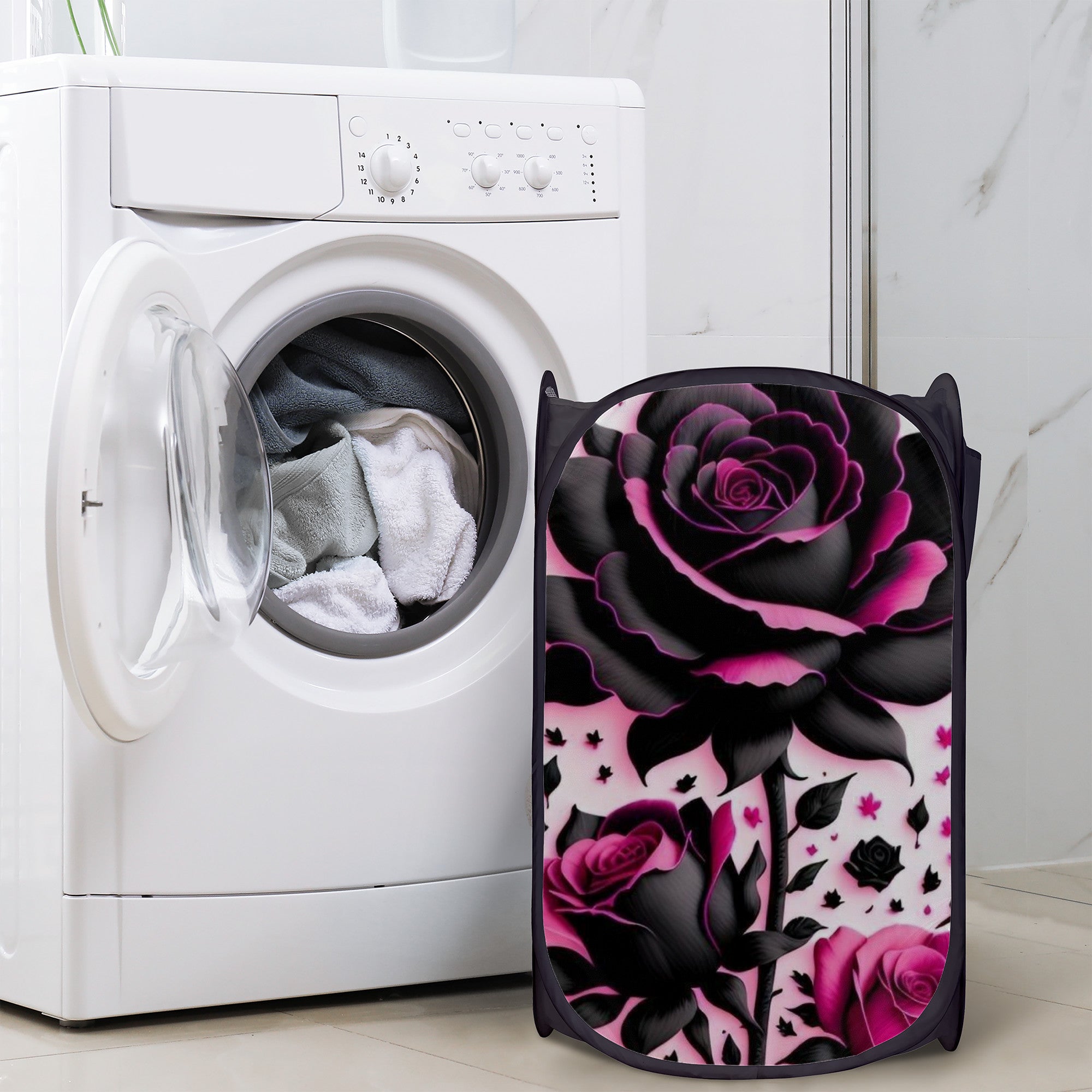 SF_D99 Laundry Hampers Black with purple roses Home-clothes-jewelry