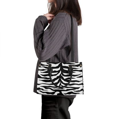 Luxury Women PU Tote Bag - Black White Tiger decoration