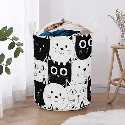 Round Laundry Basket Cats Black White