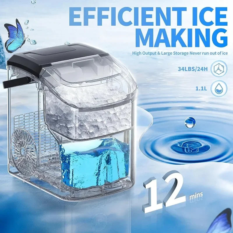 Nugget Countertop Ice Maker with Soft Chewable Ice, 34Lbs/24H, Pebble Portable Ice Machine with Ice Scoop, Self-Cleaning