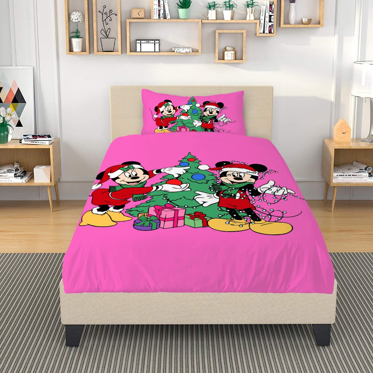 Spread the Holiday Cheer with Minnie and Mickey: Adorable Pink Bedding for a Christmas Cartoon Makeover Home-clothes-jewelry