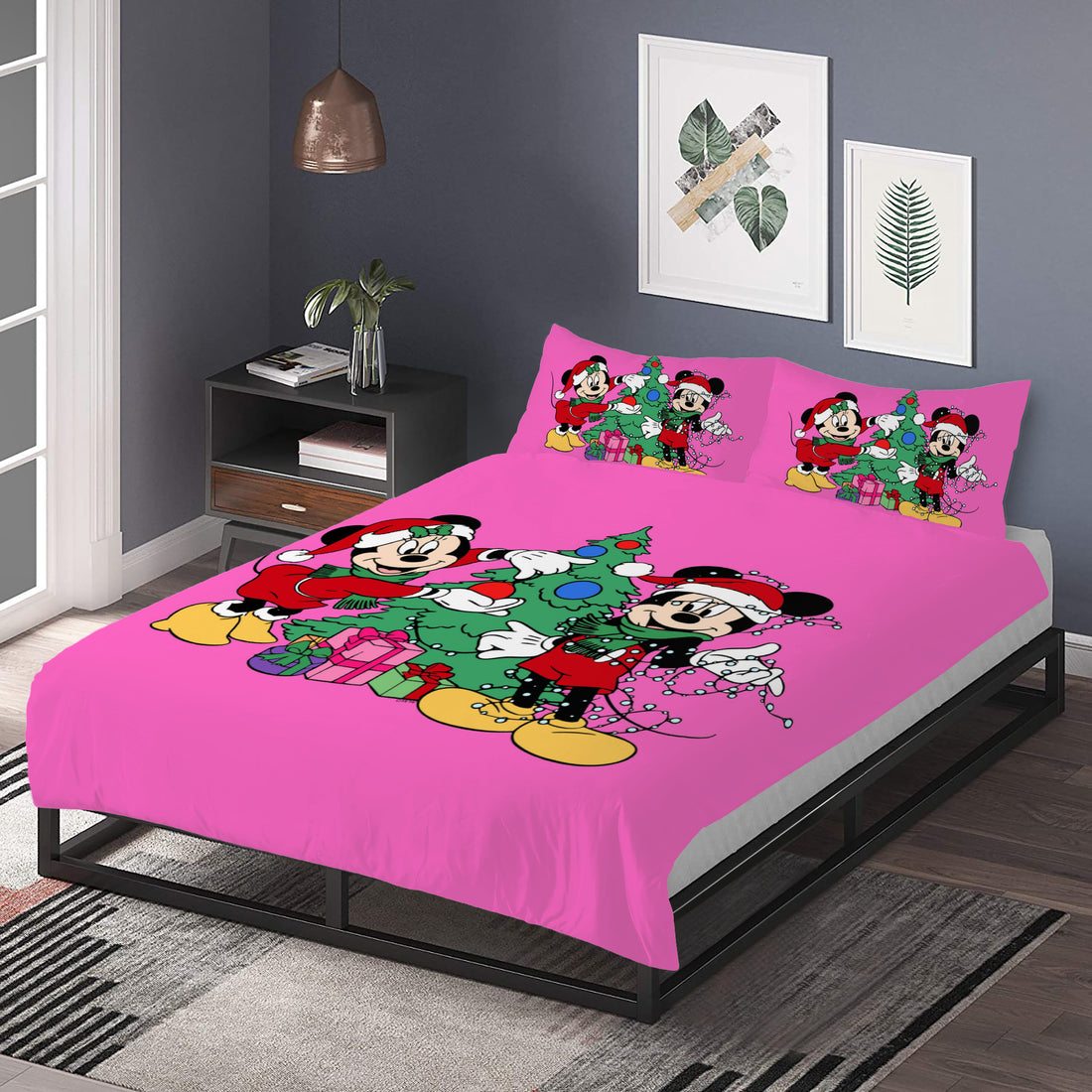 Spread the Holiday Cheer with Minnie and Mickey: Adorable Pink Bedding for a Christmas Cartoon Makeover Home-clothes-jewelry