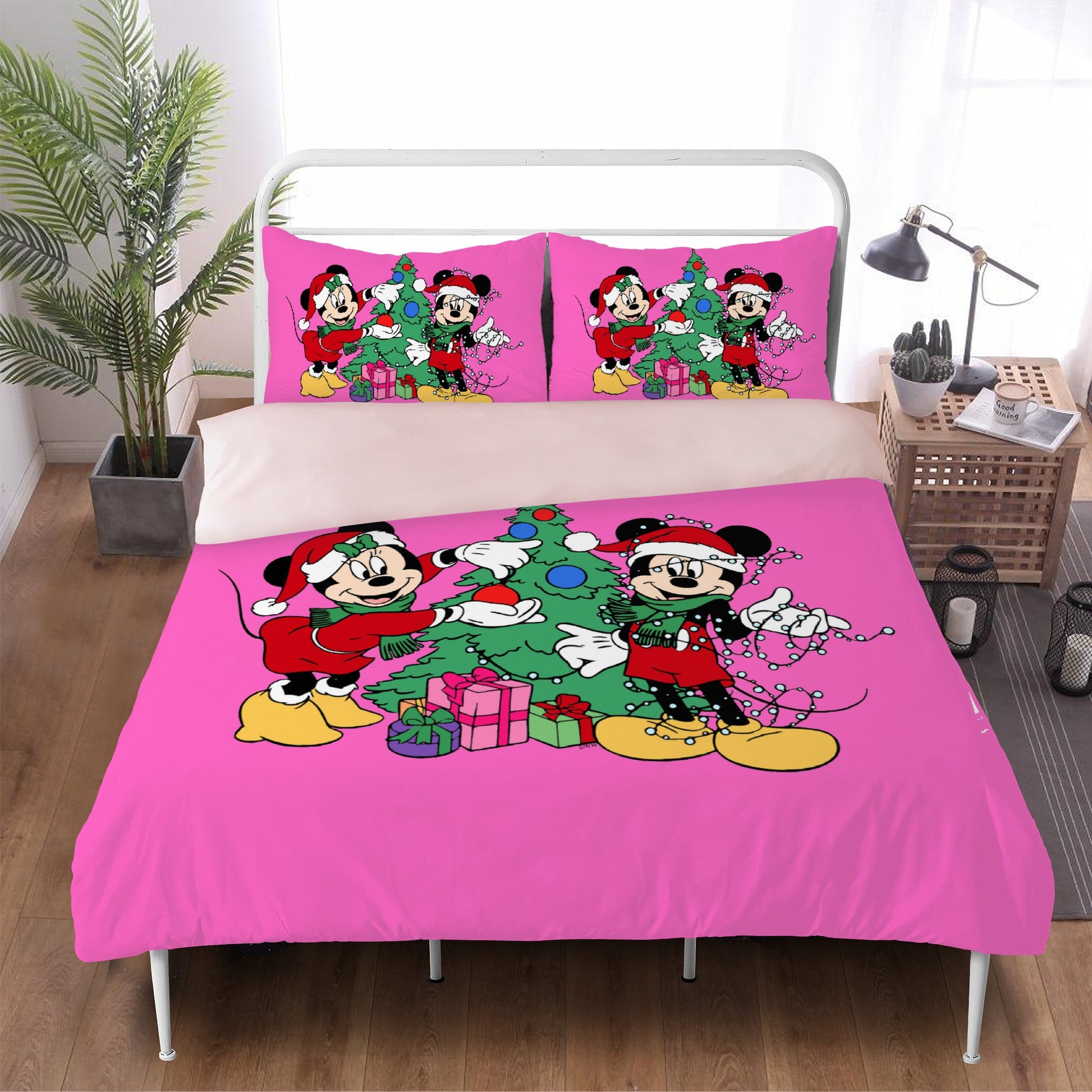 Spread the Holiday Cheer with Minnie and Mickey: Adorable Pink Bedding for a Christmas Cartoon Makeover Home-clothes-jewelry