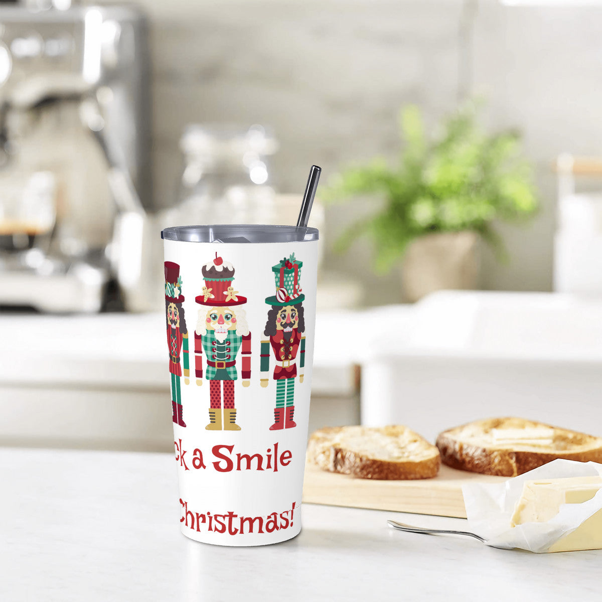 Stainless Steel Straw Lid Cup Crack a Smile this Christmas Nutcrackers decoration Home-clothes-jewelry