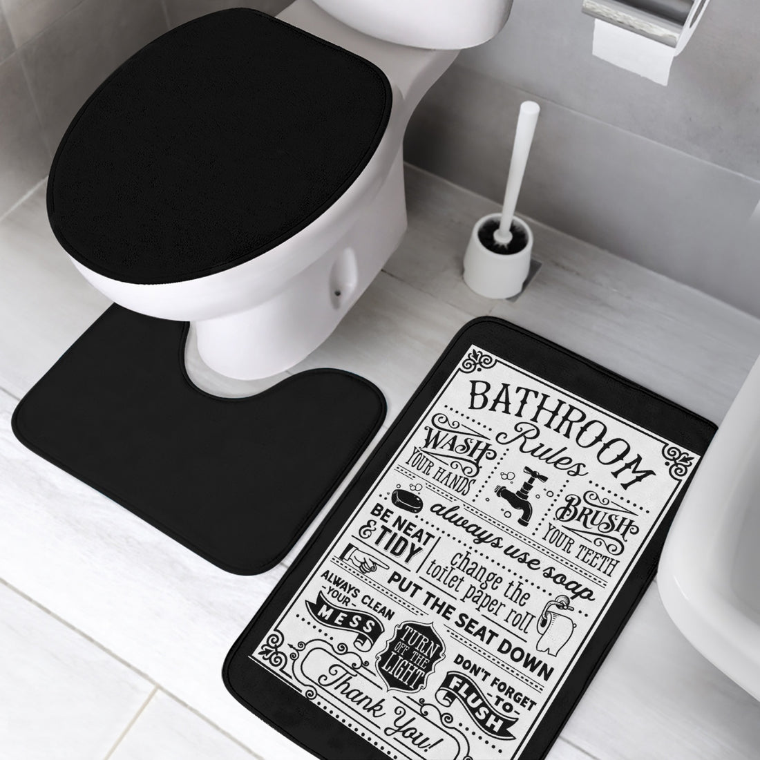 Step into Style: Elevating Your Bathroom Décor with a Chic 3-Piece Rug Set and Bathroom Rules Home-clothes-jewelry