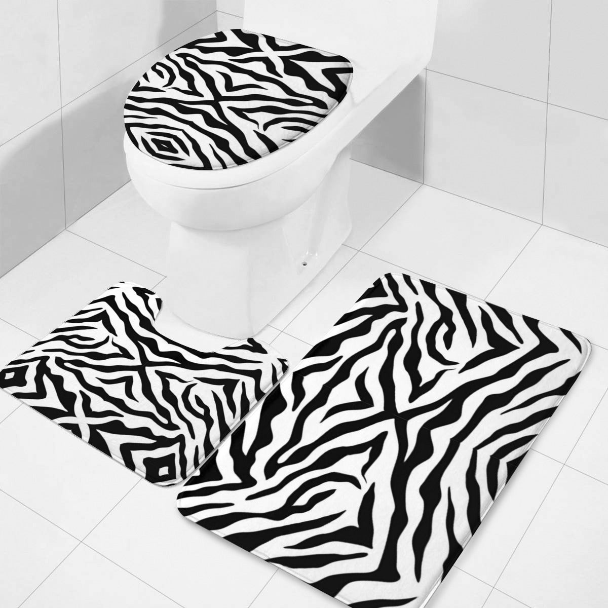 Stylishly Striped Sanctuaries: Elevate Your Bathroom with a Zebra-Inspired Three-Piece Flannel Set in Black and White Home-clothes-jewelry