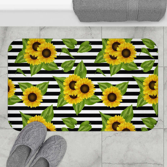 Sunny Splendor: Bath Mat Sunflowers Bring Cheer to Black and White Spaces Home-clothes-jewelry