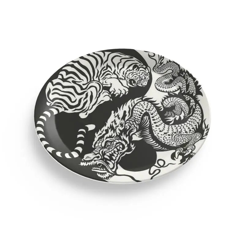 Tiger and Dragon Black and White Plate Home-clothes-jewelry