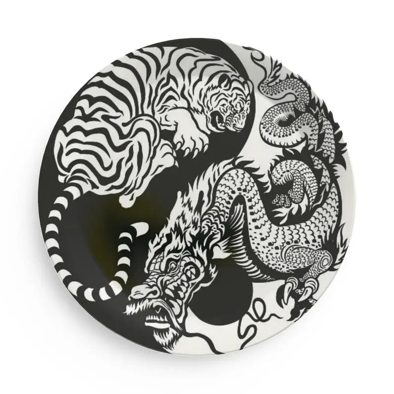 Tiger and Dragon Black and White Plate Home-clothes-jewelry