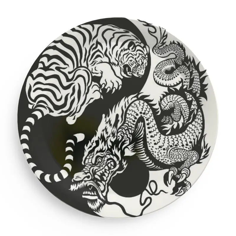 Tiger and Dragon Black and White Plate Home-clothes-jewelry