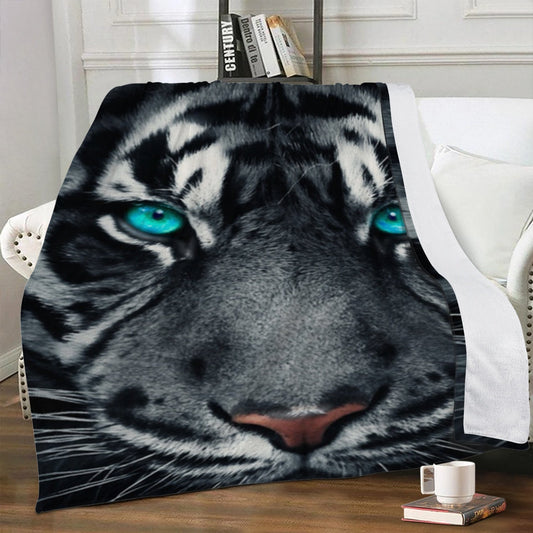 Trends Dual-sided Stitched Fleece Blanket Blue eyed tiger Home-clothes-jewelry