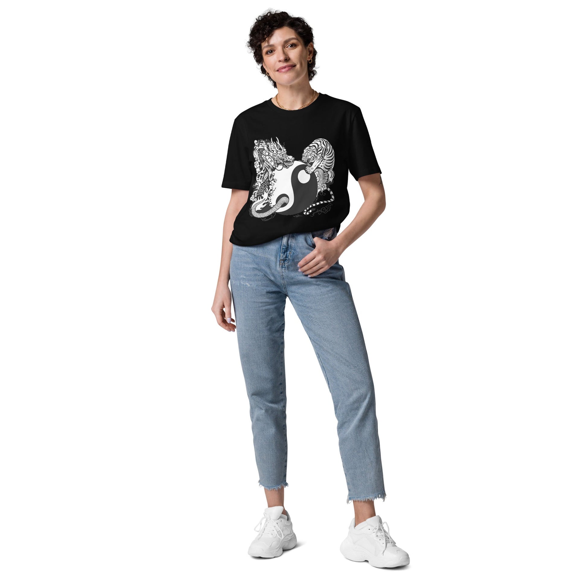 Unisex organic cotton t-shirt Tiger and Dragon black and white Home-clothes-jewelry