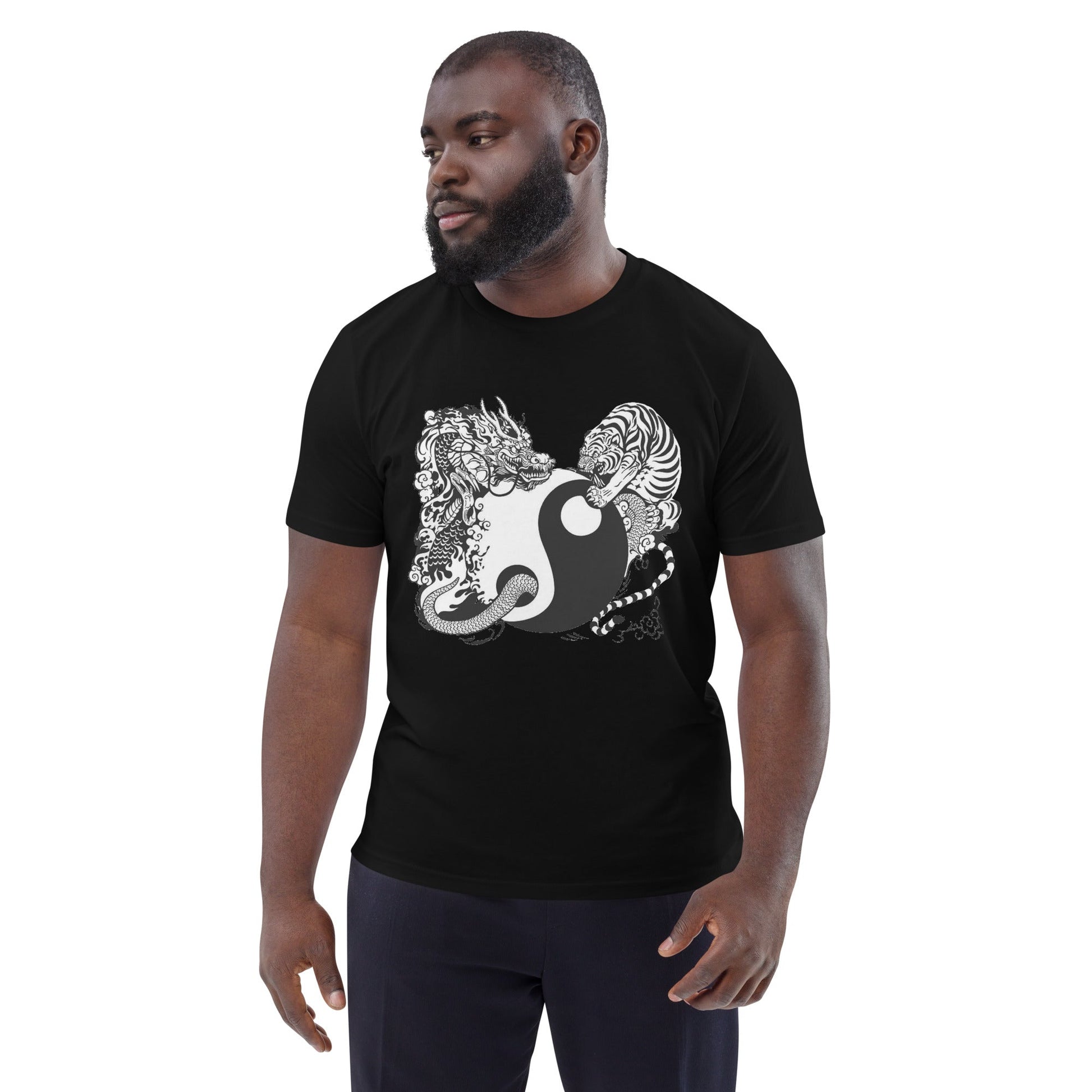 Unisex organic cotton t-shirt Tiger and Dragon black and white Home-clothes-jewelry