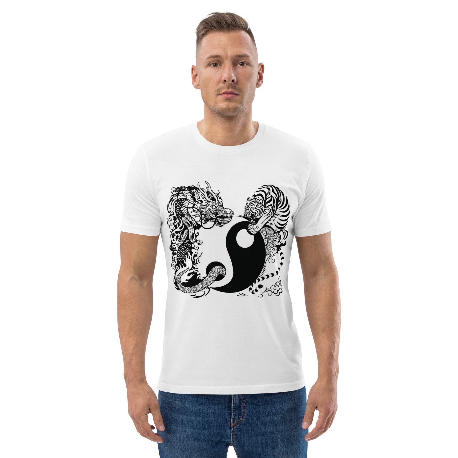 Unisex organic cotton t-shirt Tiger and Dragon black and white Home-clothes-jewelry