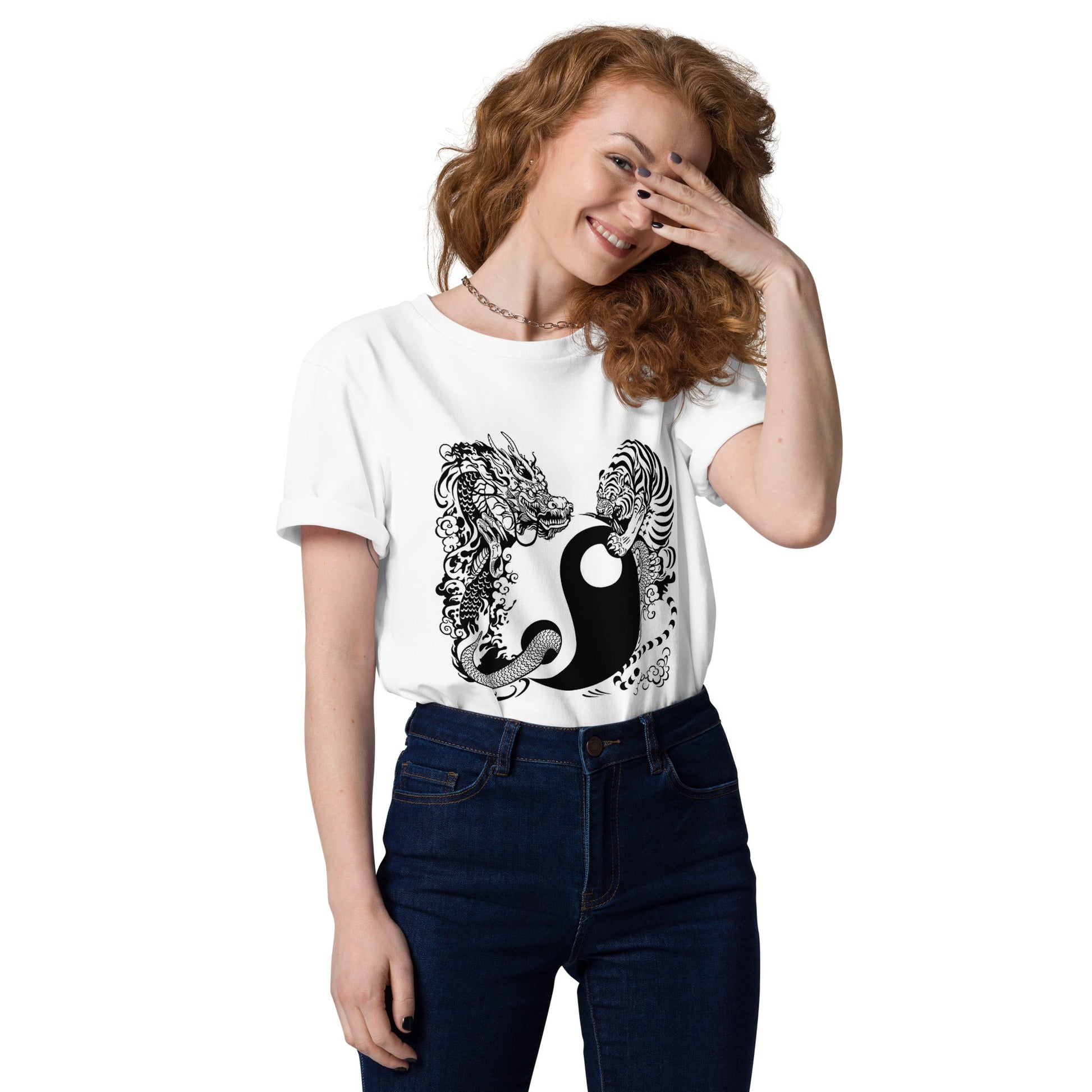 Unisex organic cotton t-shirt Tiger and Dragon black and white Home-clothes-jewelry