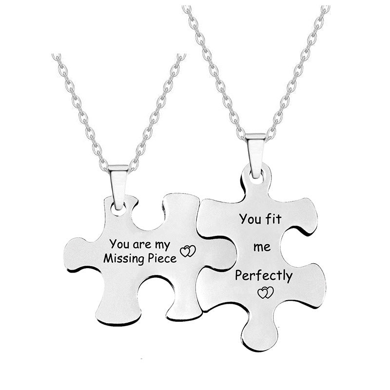 Valentine's Jigsaw Puzzle Necklace Stainless Steel Pendants for Family & Friends 2 PCS Home-clothes-jewelry