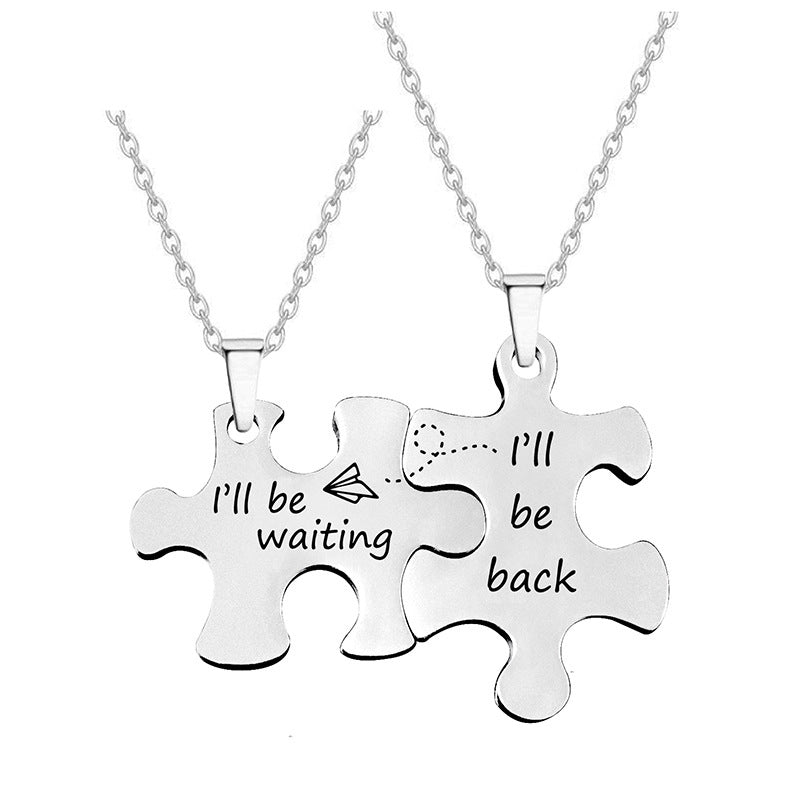 Valentine's Jigsaw Puzzle Necklace Stainless Steel Pendants for Family & Friends 2 PCS Home-clothes-jewelry