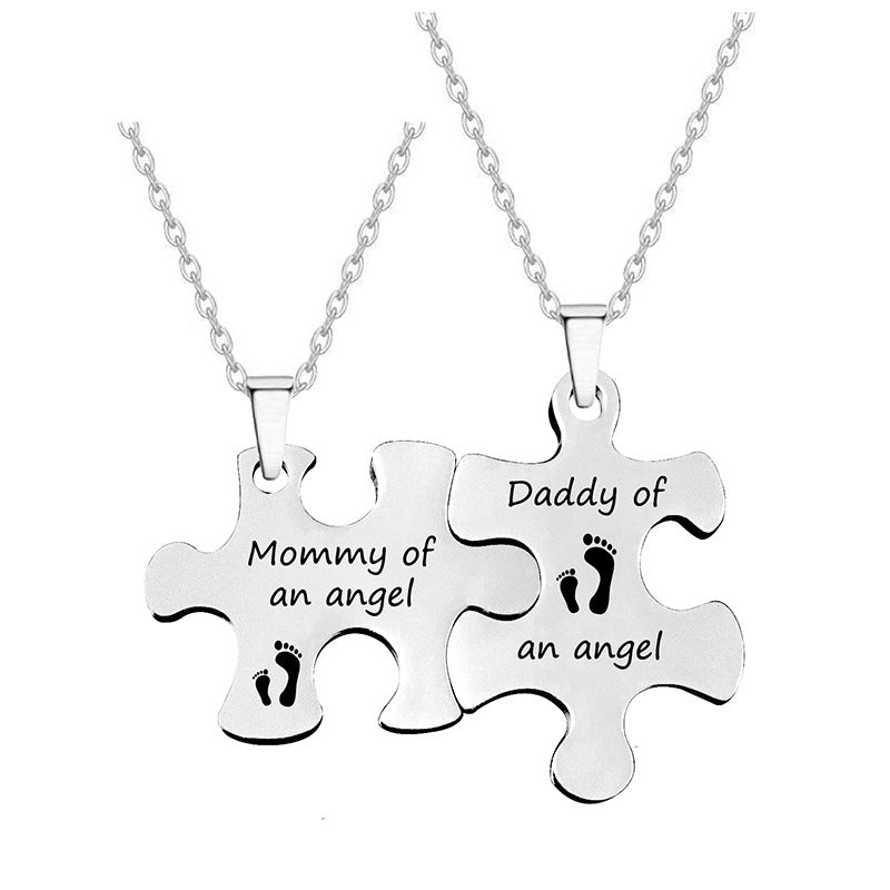 Valentine's Jigsaw Puzzle Necklace Stainless Steel Pendants for Family & Friends 2 PCS Home-clothes-jewelry