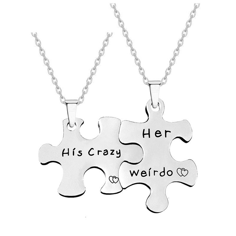 Valentine's Jigsaw Puzzle Necklace Stainless Steel Pendants for Family & Friends 2 PCS Home-clothes-jewelry