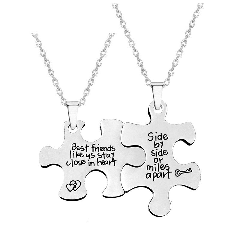 Valentine's Jigsaw Puzzle Necklace Stainless Steel Pendants for Family & Friends 2 PCS Home-clothes-jewelry